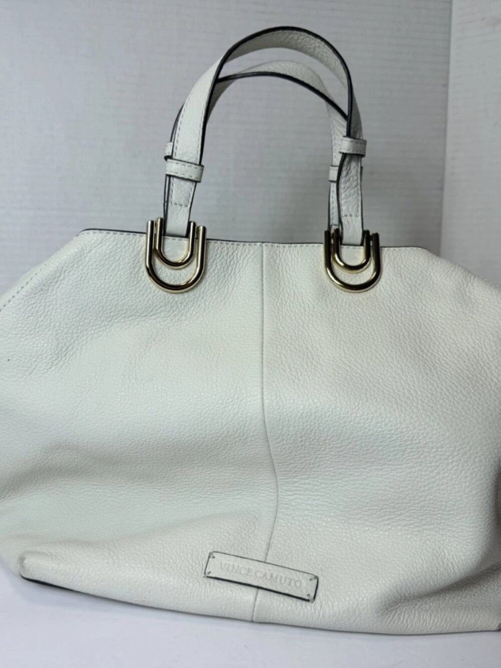 Vince Camuto ELVA Satchel Handbag White Pebbled Leather